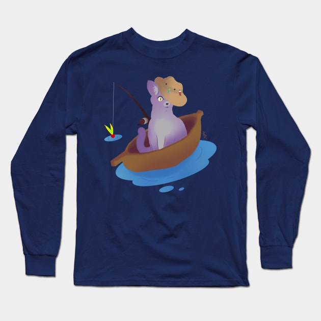 Cat Fishing Boat Long Sleeve T-Shirt by knoxusdesigns